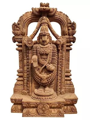 24" Wood Idol Of Lord Venkateshwara With Carving