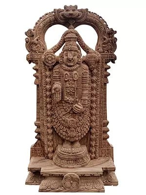 48" Wood Large Idol Of Lord Balaji With Attractive Carving