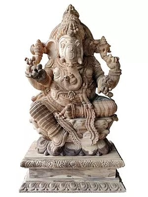 72" Chaturbhuja Lord Ganpati Large Idol Of Wood