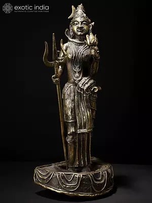 19" Ardhanarishvara (Shiva - Shakti) Brass and Stone Sculpture
