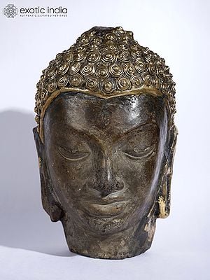 9" Buddha Head Brass and Stone Sculpture