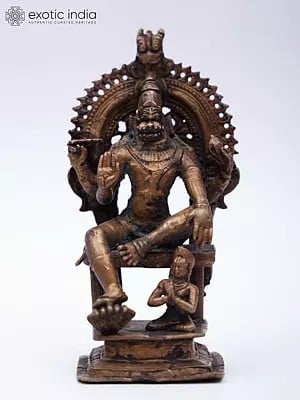 6" Lord Narasimha with Bhakta Prahalad | Copper Statue