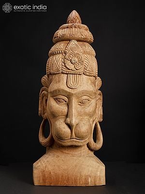 23" Lord Hanuman Head | Wood Carved Statue