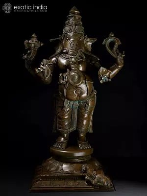 21" Standing Chaturbhuja Lord Ganesha | Bronze Statue