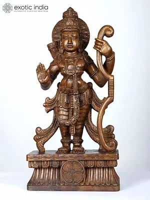 24" Standing Lord Rama Idol in Blessing Gesture | Wood Carved Statue