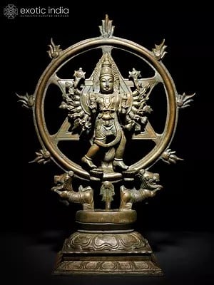 16" Chakrathalwar (Sudarshan Vishnu with Yoga Narasimha on Reverse) | Bronze Statue