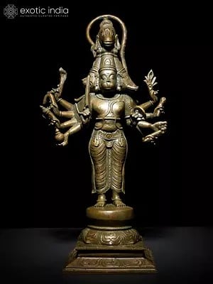 14" Ten Armed Standing Panchamukhi Lord Hanuman | Bronze Statue