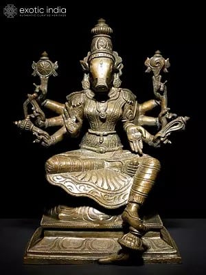 12" Eight Armed Sitting Goddess Varahi | Bronze Statue