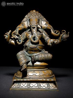 9" Three Headed Sitting Lord Ganesha | Bronze Statue
