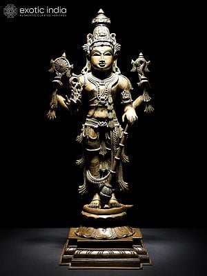 24" Four Armed Standing Lord Vishnu (Perumal) | Bronze Statue