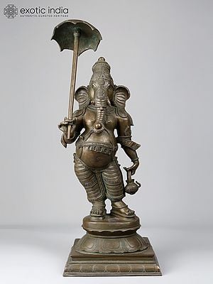 22" Umbrella Ganesha | Bronze Statue