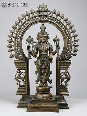 Chaturbhuja Vishnu with Elaborate Prabhavali (Bronze Sculpture)