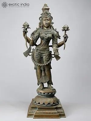 32" Large Standing Goddess Lakshmi in Blessing Gesture | Bronze Statue