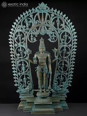 49" Standing Lord Vishnu with Dashavatara on Kirtimukha Arch | Bronze Statue