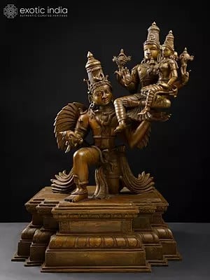 29" Lakshmi - Narayan Seated on Garuda | Bronze Statue