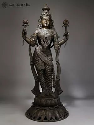 52" Large Superfine Goddess Lakshmi Bronze Statue Standing on Lotus in Blessing Gesture
