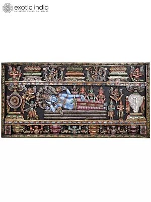 72" Large Padmanabha Swamy (Lord Vishnu) | Wood Carved Colorful Panel
