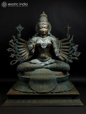 45" Large Eighteen Armed Goddess Durga | Bronze Sculpture