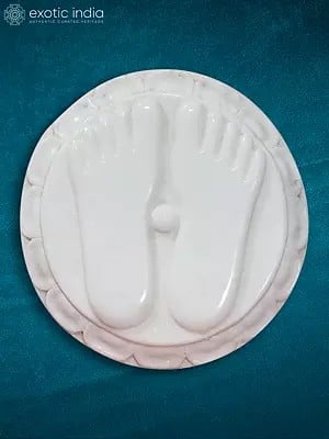 11” Religious Handmade Charan Paduka Marble | White Makrana Marble