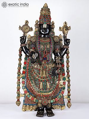 34" Large Lord Tirupati Balaji (Venkateshvara) | Brass Statue with Inlay Work