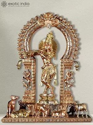 36" Gopal Krishna & Cows | Bronze And Copper
