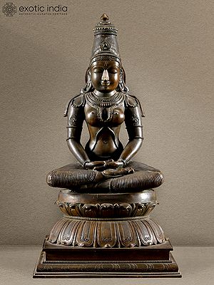 16" Bronze Meditating Parvati Sculpture In Ardhapadmasana | | Bronze Idol