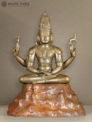 19" Panchaloha Bronze Shiva The Destroyer Meditating On Mount Kailash | Panchaloha Bronze Statue