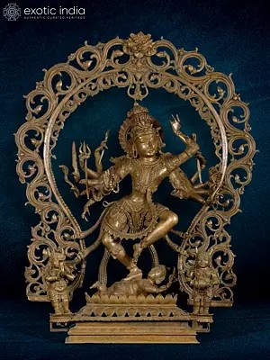 38" Large Bronze Twelve Armed Shiva With Two Gana | Bronze Statue