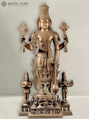 74" Large Bronze Vishnu With Avatars And Ashtalakshmi | Bronze Statue