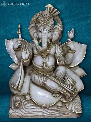 30" Decorative Lord Ganesha Seated On Lotus | God Sculpture