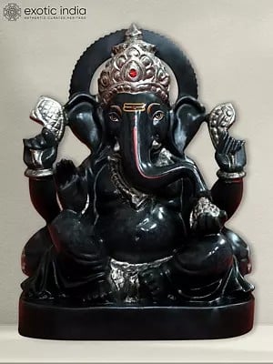 9" Sitting Lord Ganesha | Rajasthani Black Marble Statue