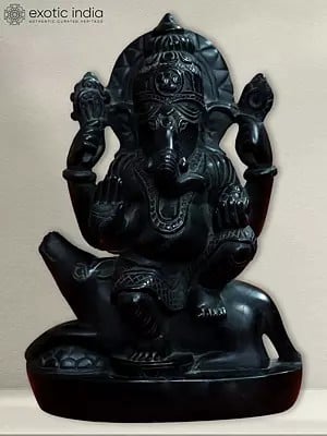 9" Black Marble Lord Ganapati | Hand Carved | Symbol Of Wisdom