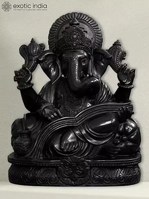 24" Sitting Ganesha In Padmasan | Hand Carved | Ganapati Statue