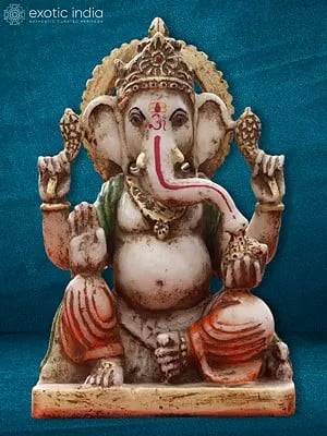 8" Blessing Ganesha With Four Arms | Antique God Idol