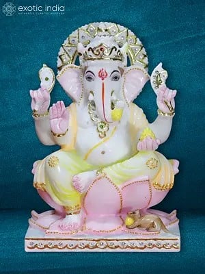 10" Lord Ganapati With Beautiful Garland | God Sculpture