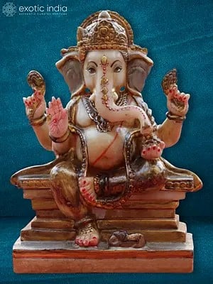 12" Antique Ganapati Idol | Marble Statue | Hand Carved