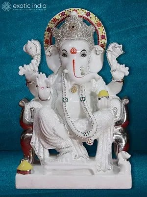 18" Lord Ganesha With Ornaments | Hand Carved | Ganapati Idol
