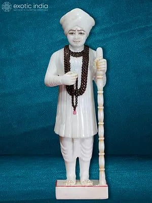 15" Smiling Jhala Ram Bapa | White Marble Sculpture