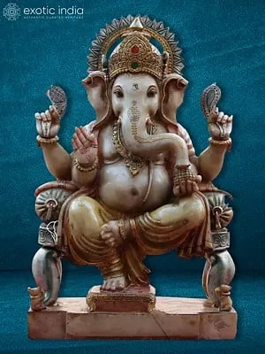 30" The God Lalitasana Ganesha Statue | Makrana Marble Statue