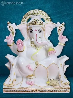 10" Lord Ganesh Makrana Marble Sculpture