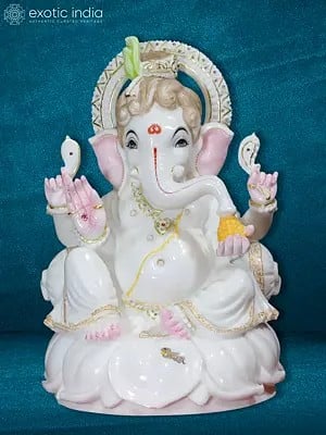18" White Marble Ganesh Statue For Temple | Makrana Marble Statue