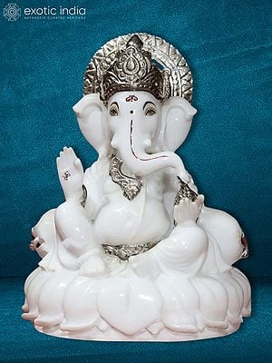 12" Lord Ganapati Son Of Lord Shiva | Super White Makrana Marble Idol