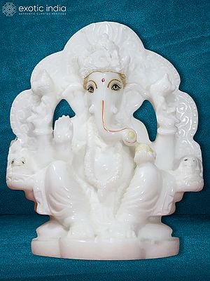 8" Four Armed Lord Ganesha Statue | Makrana Marble Statue