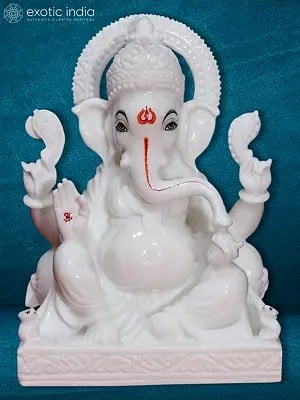 12" Lord Ganesha With Trident Tilak | Attractive Makrana Mable Statue