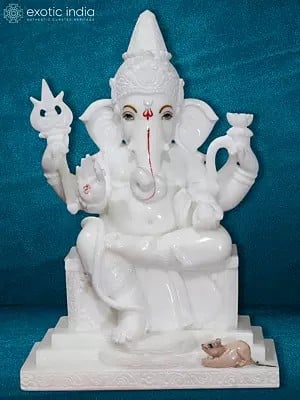 18" Seated Lord Ganesha With Trident | Vietnam Marble Figurine