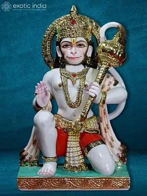 30" Colorful Lord Hanuman Statue | White Makrana Marble