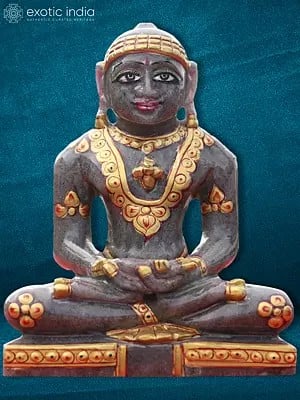 5" Meditating Jain Idol | Decorated With Gold Foil | Hand Carved