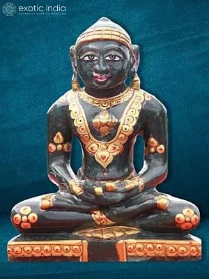 5" Decorative Jain Sculpture | Black Marble Statue