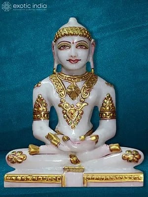 7" Sitting God Mahavir Jain | Made From Super White Makrana Marble