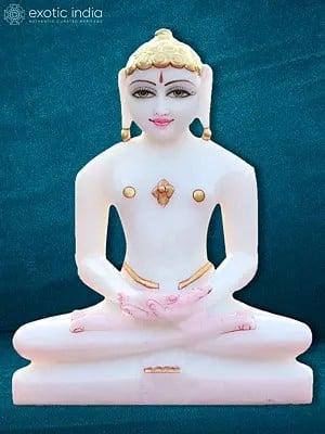 9" Lord Mahavir Statue In Meditation Pose | Marble Statue
